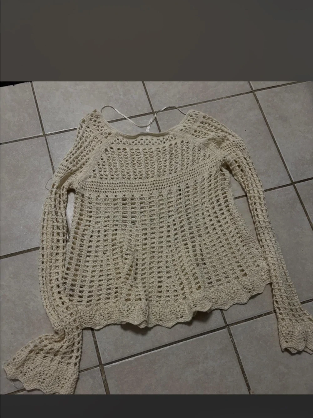 Free People Cream Crochet Open-Knit Scoop Sweater Top
